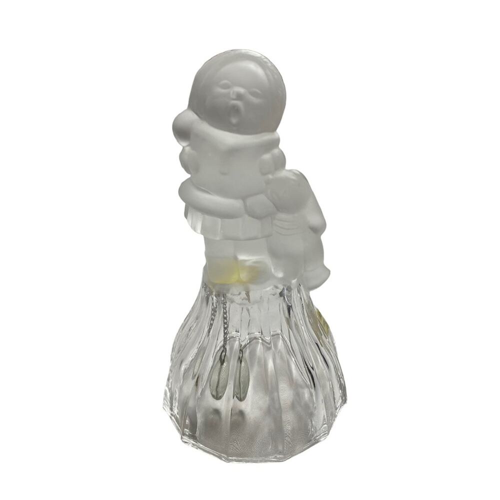 JSNY Vintage Lead Crystal Frosted Christmas Caroler Girl Bunny Rabbit Bell 4.75”